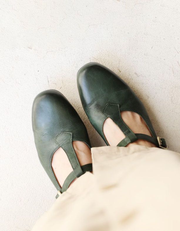 Ægte Læder Slidte Teksturerede Håndlavede Vintage T-strop Flats