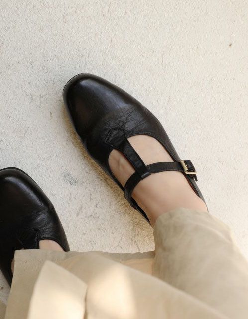 Ægte Læder Slidte Teksturerede Håndlavede Vintage T-strop Flats