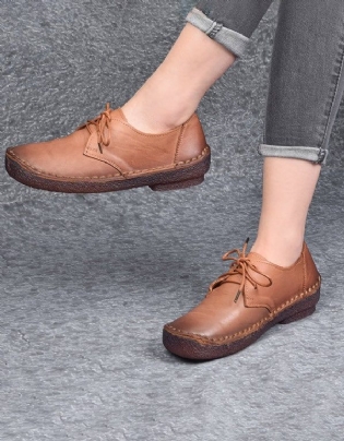 Forår Efterår Laced Cow Tendon Comfort Retro Flade Sko