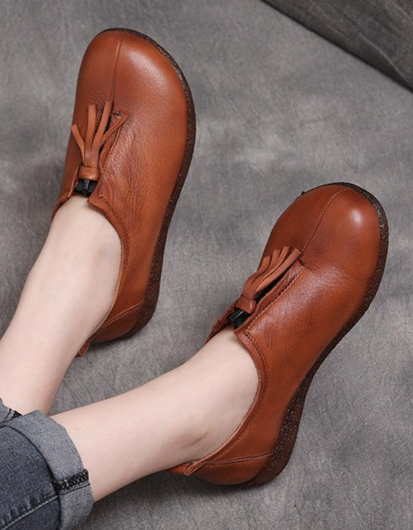 Efterår Håndlavet Retro Ko Sene Dame Flats