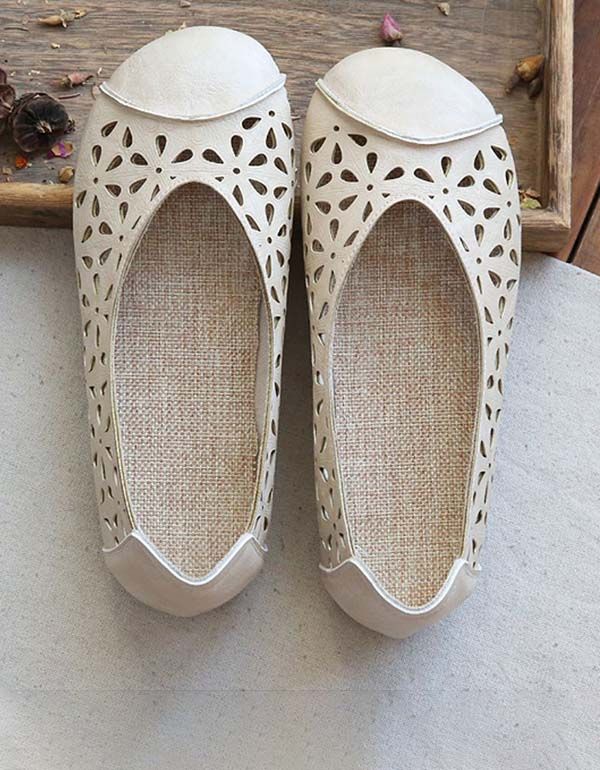 Håndlavet Blødt Læder Hule Retro Flats