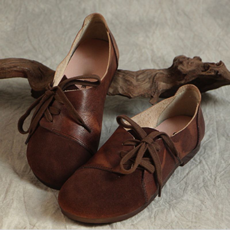 Retro Læder Damer Flade Sko 34-41 | Gave Sko