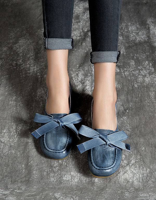 Retro Læder Pink Runde Hoved Flats