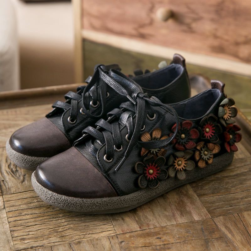 Snøresko Til Kvinder Retro Flower Søde Sko