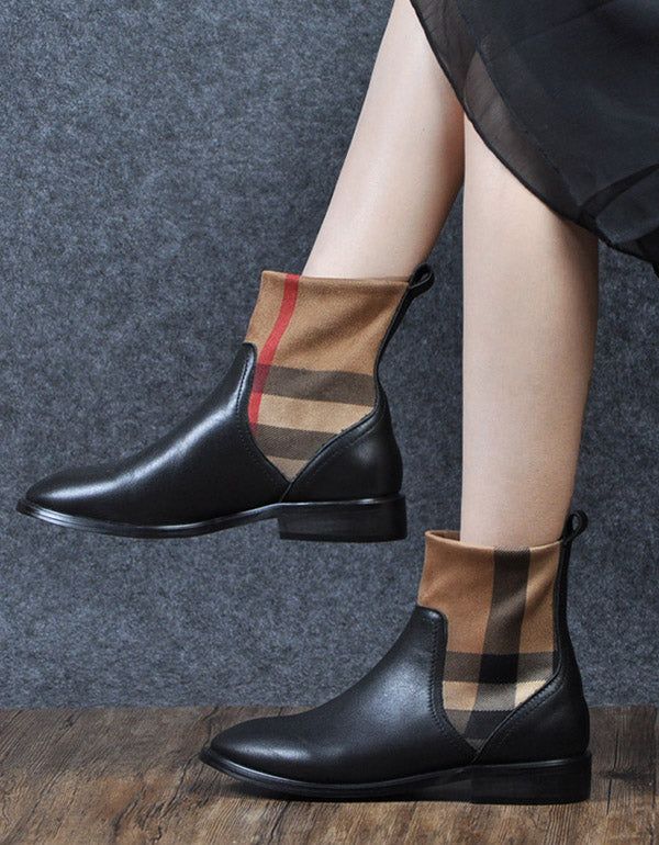 Chelsea Stitching Plaid Fashion Damestøvler