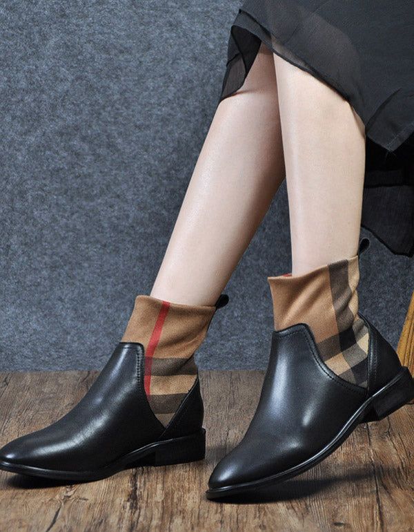 Chelsea Stitching Plaid Fashion Damestøvler