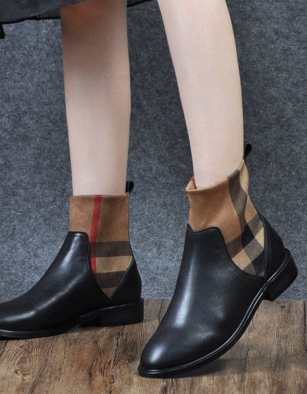 Chelsea Stitching Plaid Fashion Damestøvler