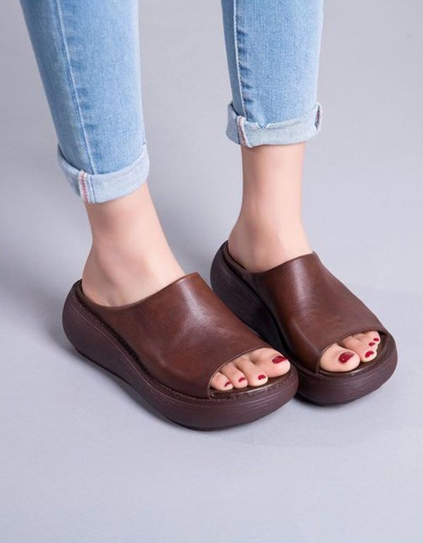 Åben Tå Retro Læder Sommer Slippers Sandaler