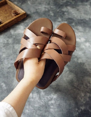 Hjemmelavet Læder Flip-flop Sommer Hjemmesko