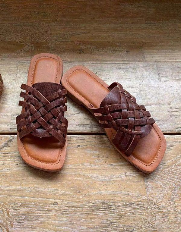Vintage Læder Summer Woven Slides