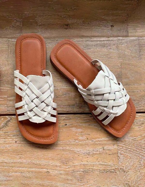 Vintage Læder Summer Woven Slides