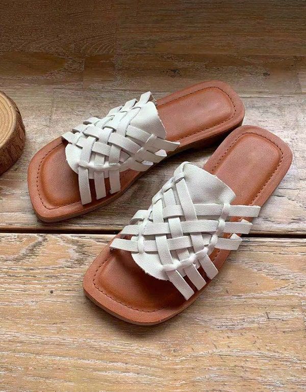Vintage Læder Summer Woven Slides