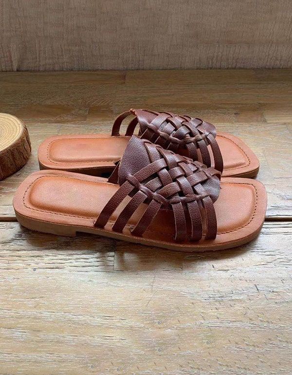 Vintage Læder Summer Woven Slides
