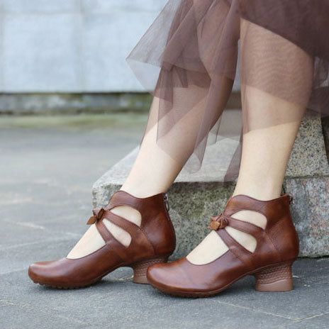 Dame Læder Retro Elegant Chunky Sko| Gave Sko