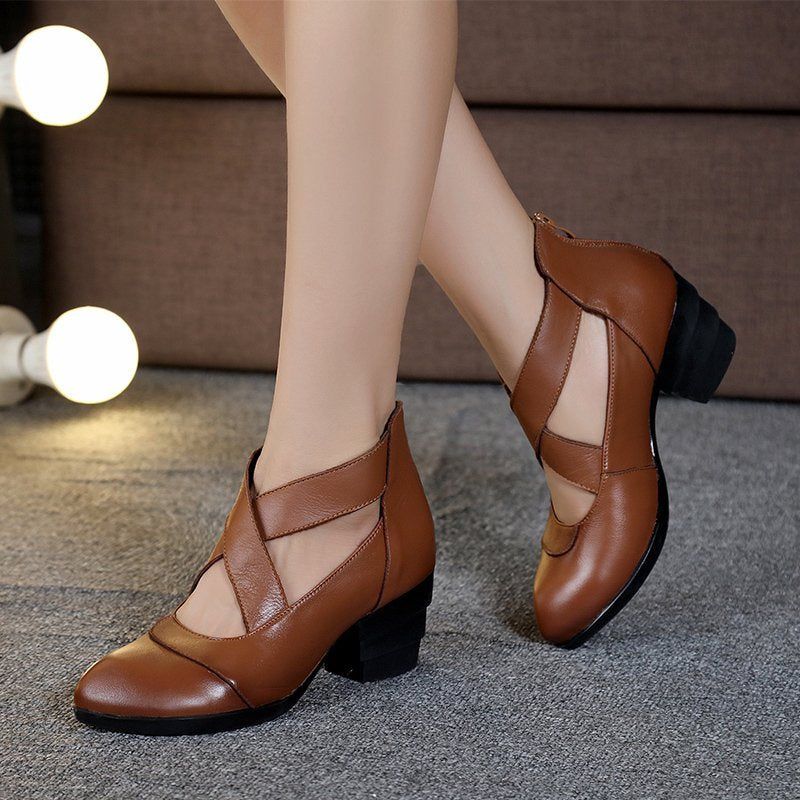 Håndlavede Cross Strap Sommer Chunky Hæle