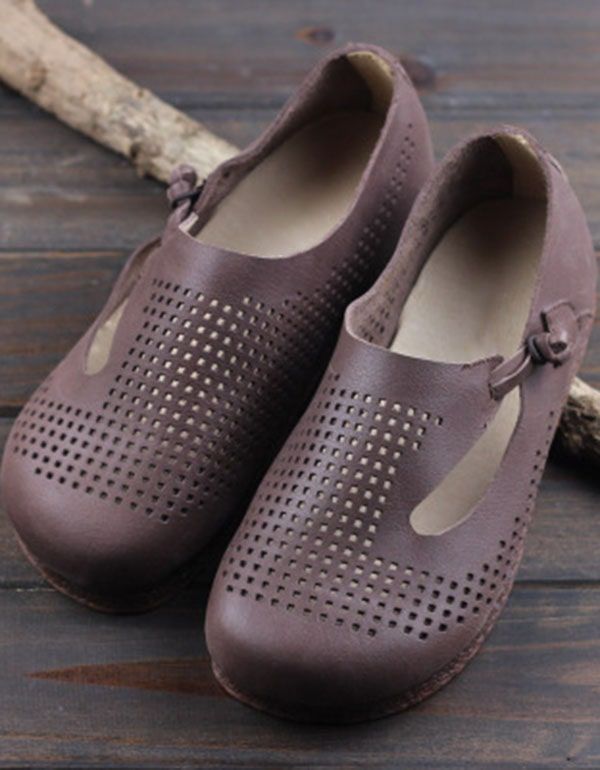 Håndlavet Læder Med Rund Hoved Retro Flats