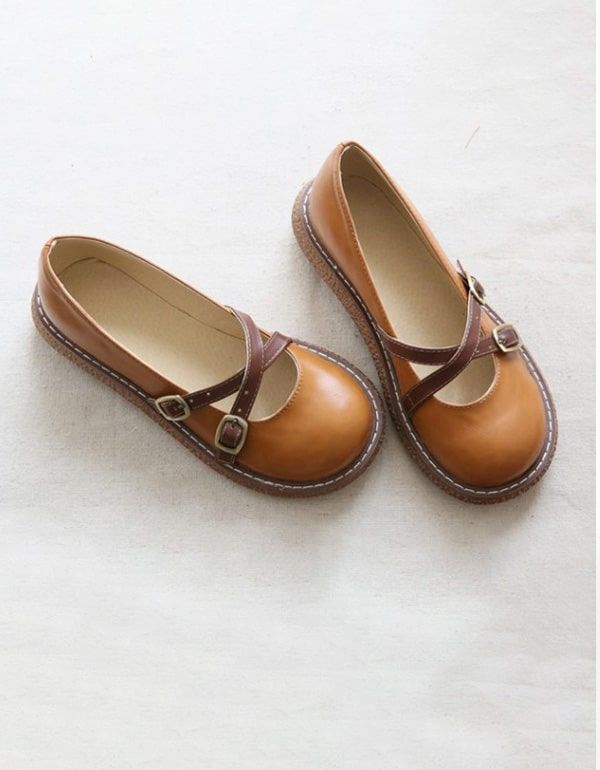 Retro Rund Hoved Cross Strap Comfy Platform Sko