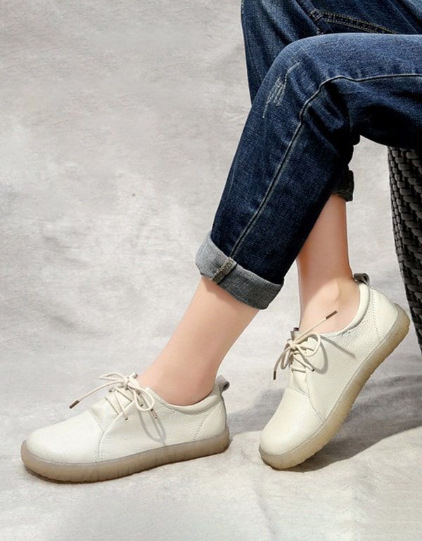 Blød Sål Dame Læder Sneakers Hvide
