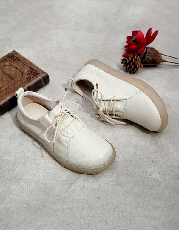 Blød Sål Dame Læder Sneakers Hvide