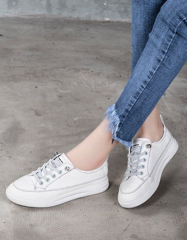 Casual Læder Sneakers Til Damer Hvide