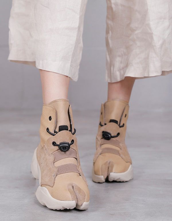 Casual Tyksålet Split Toe Beige Sneaker