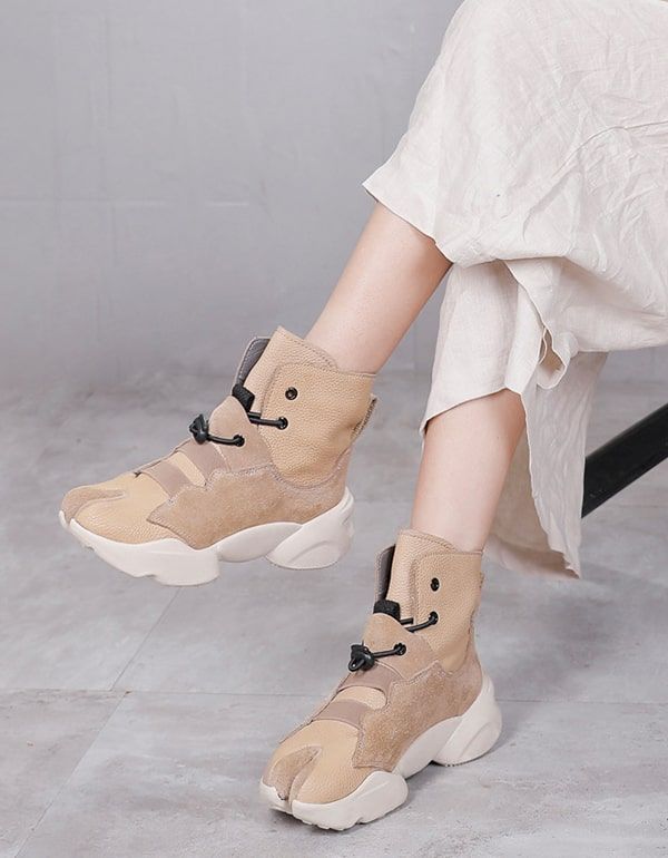 Casual Tyksålet Split Toe Beige Sneaker