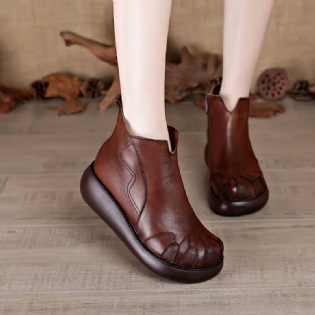 Vinter Tykbundet Retro Wedge Velvet Damestøvler Læder