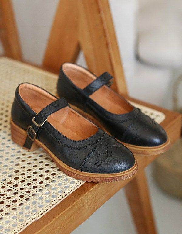 Spring Retro Læder Mary Jane Sko