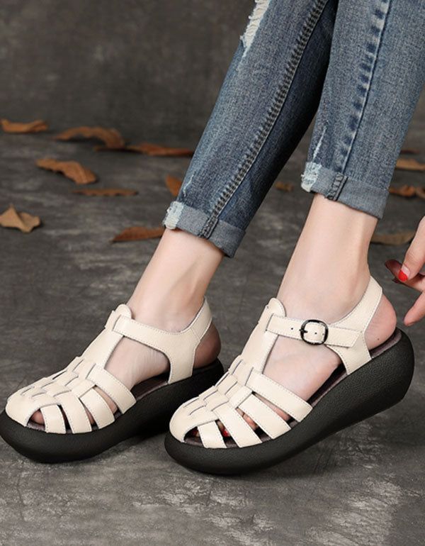 Læder Retro Roman Vævede Sandaler