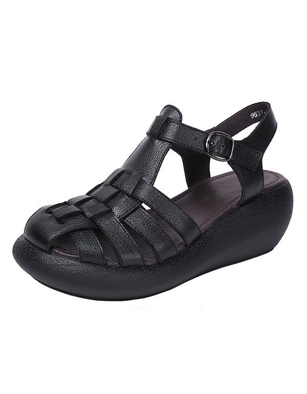 Læder Retro Roman Vævede Sandaler